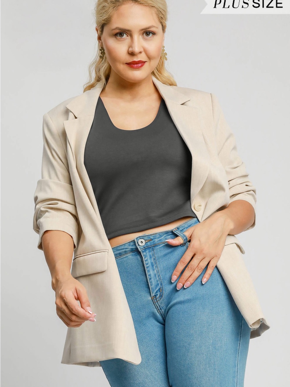 Umgee Luxeknit Charcoal Gray Cropped Tank Top